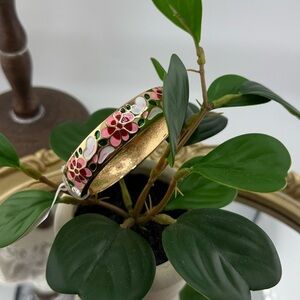 Floral Hand Painted  Enamel Bangle - Pink and Gold
